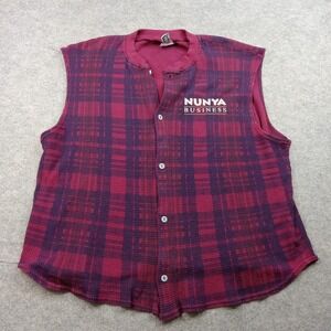 NUNYA Sweater Vest Mens XXL Red Plaid Waffle Knit Nunya Business Funny Logo